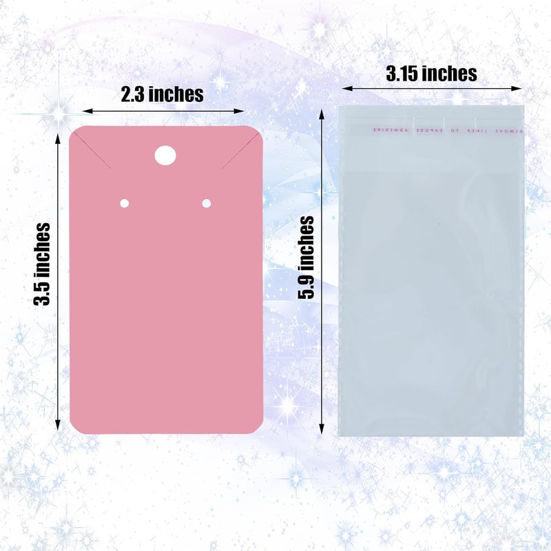 Twavang Pink Earring Display Cards with 100Pcs Earring Holder Cards, 200 Pcs Ear Backs and 100Pcs Jewelry Packaging Bags for Necklace Jewelry Display (3.5" x 2.3" Inches) - Image 2